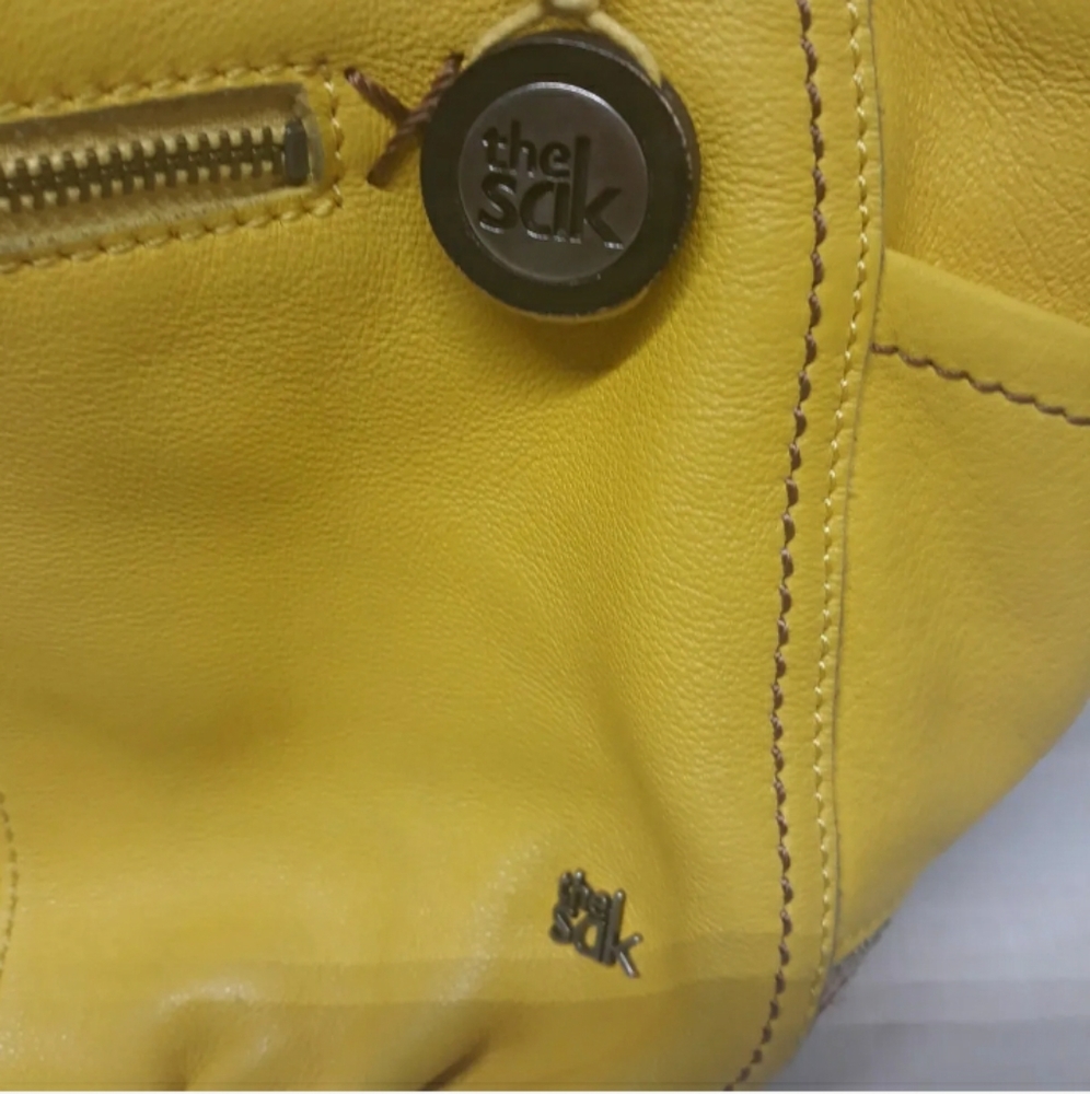 The Sak Kendra Hobo Purse Yellow Brown Pebbled Soft Leather Shoulder Satchel Bag - Picture 4 of 11